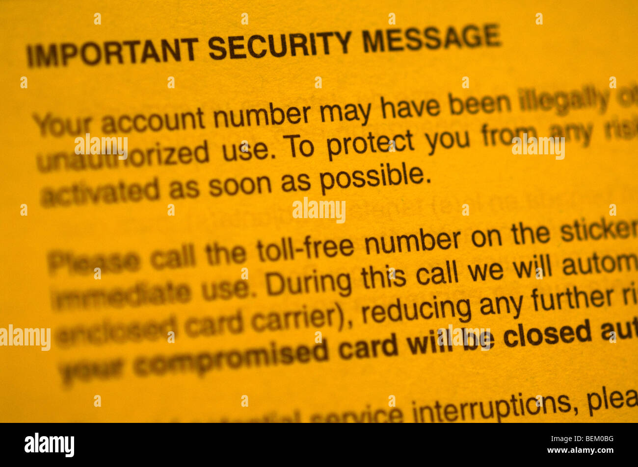 L'émetteur de cartes de crédit américaines Citibank a émis ce avis aux clients après leurs informations de compte a été perdu. Banque D'Images