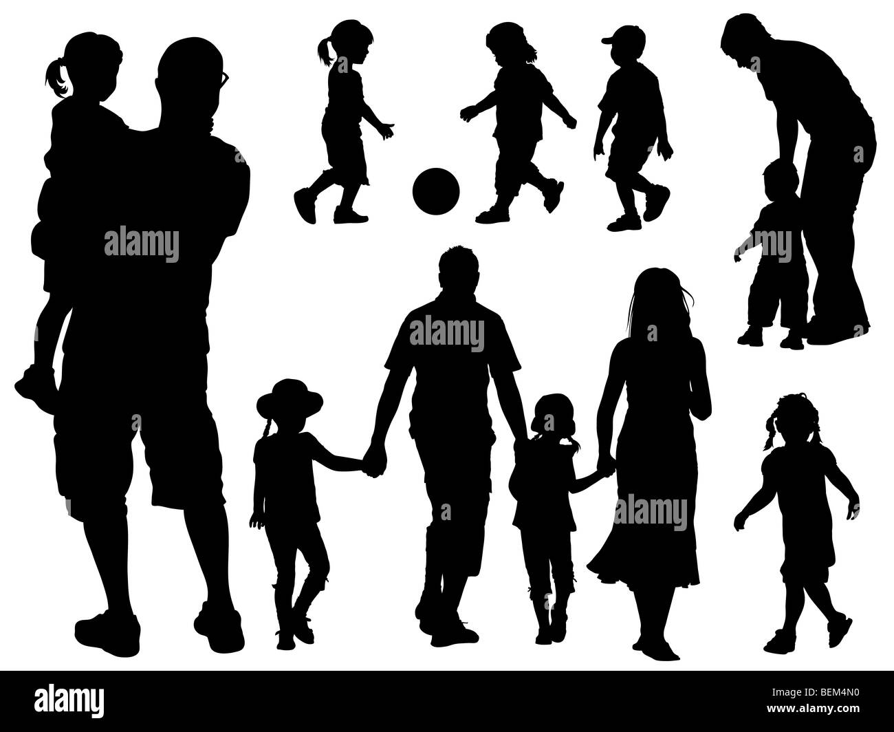 Un ensemble de parents et enfants silhouettes. Banque D'Images