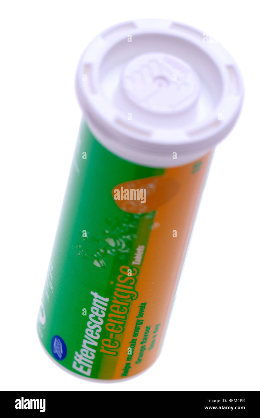 Récipient en plastique de comprimés effervescents re dynamiser Banque D'Images