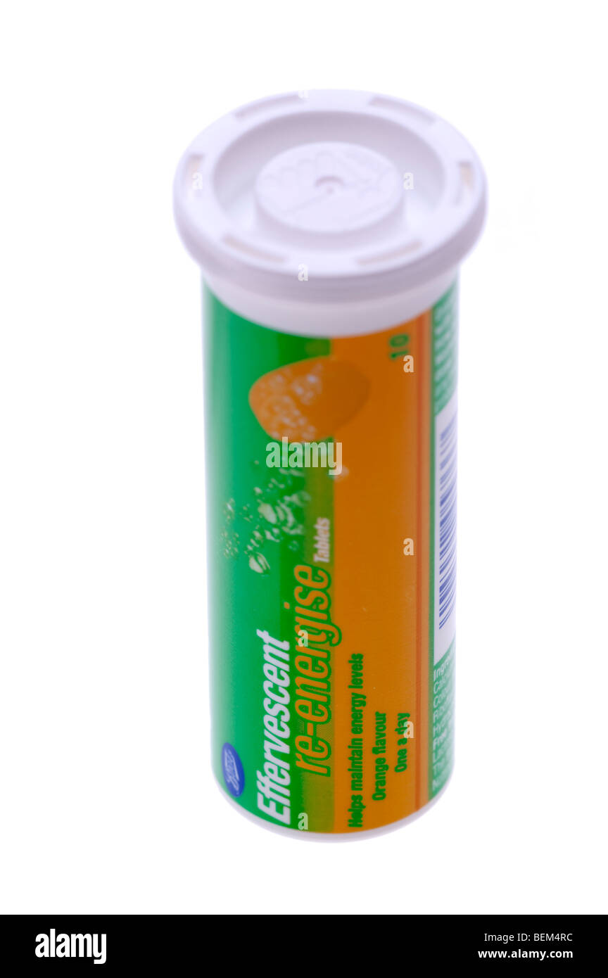 Récipient en plastique de comprimés effervescents re dynamiser Banque D'Images