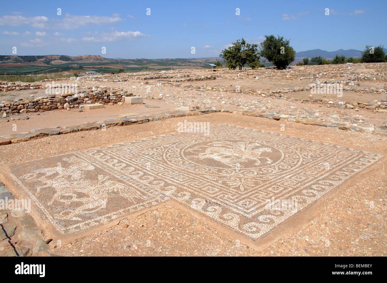 Olynthos ancienne ville grecque de vestiges archéologiques de Grèce du Nord mosaïque Pegasus & Bellerephon Banque D'Images