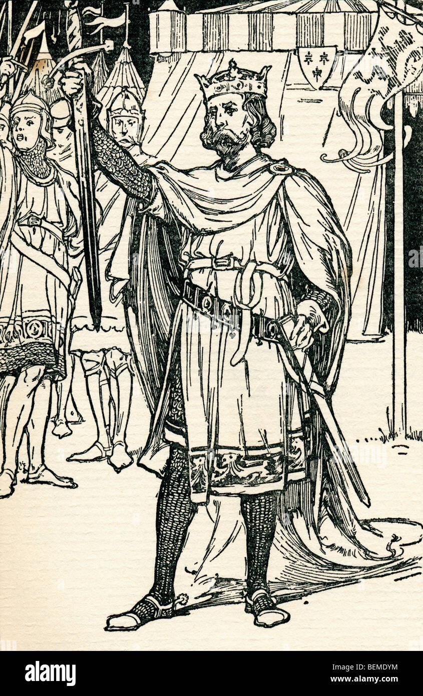 Roi Arthur, légendaire leader britannique. Illustration du livre, The Gateway to Tennyson, publié en 1910. Banque D'Images