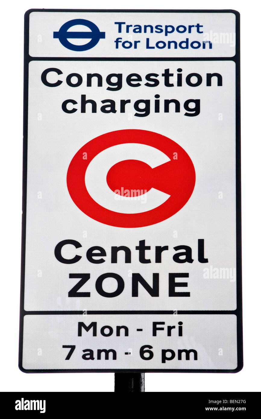 Zone de congestion de Londres signe, Park Lane, Londres, Angleterre Banque D'Images