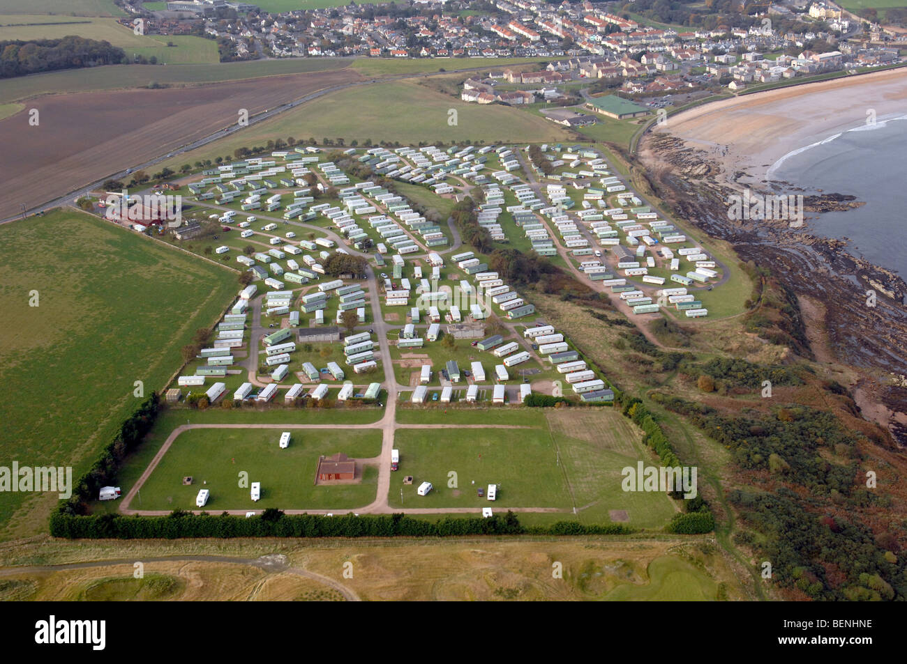 Vue aérienne d'un caravan park en Ecosse Banque D'Images