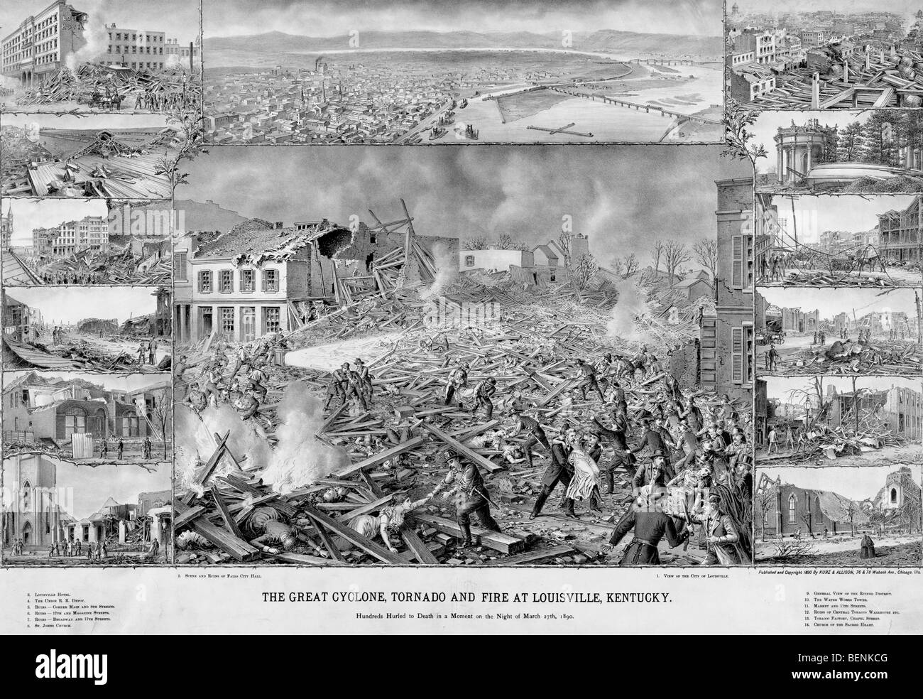 La grande tornade, Cyclone et l'Incendie à Louisville, Kentucky, le 27 mars 1890 Banque D'Images