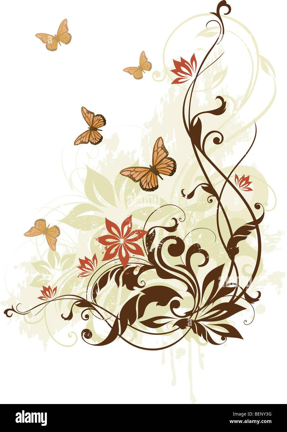 Design papillon floral Banque D'Images