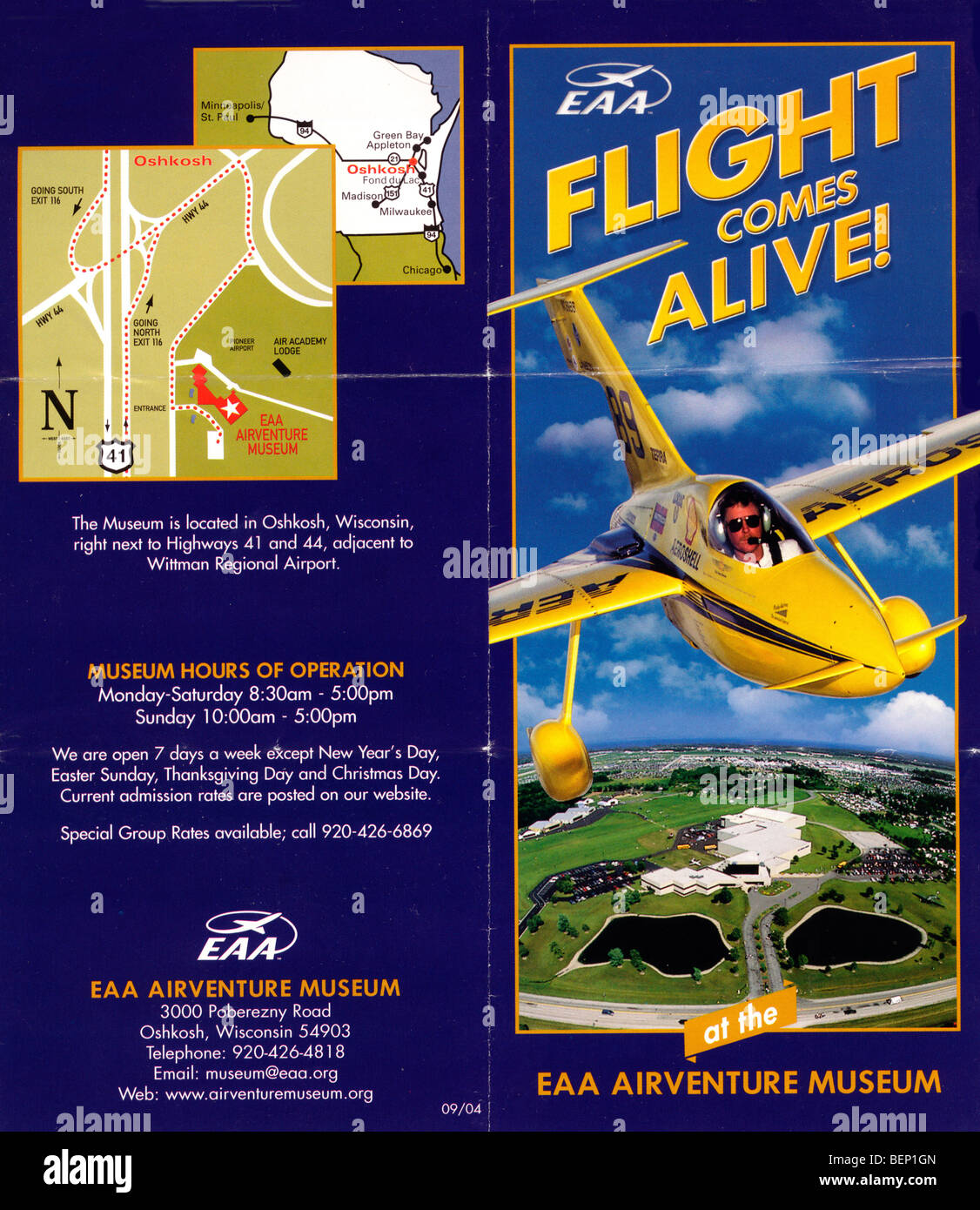 L'EAA Airventure Museum à Oshkosh Wisconsin dépliant d'information et guide Banque D'Images