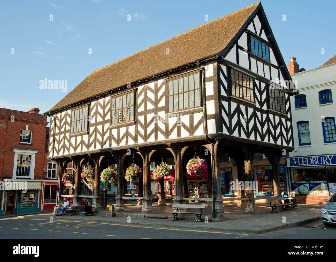 Cadre en bois Old Market House dans la ville historique de Ledbury en Grande-Bretagne Banque D'Images