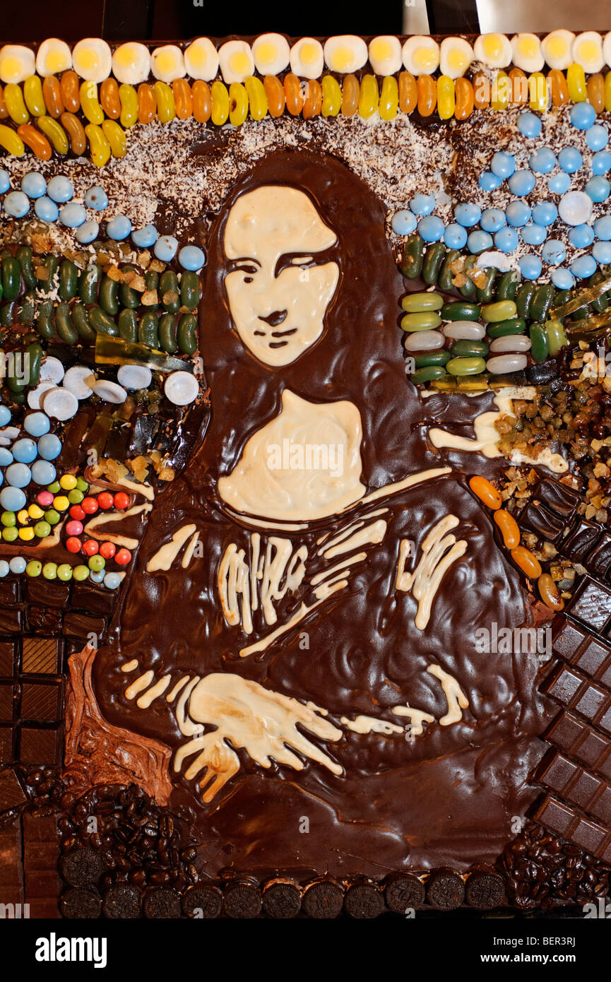 Peinture de la Joconde au chocolat 'Food est la prudence Staite Art'. Déballé le chocolat. London 2009 Banque D'Images