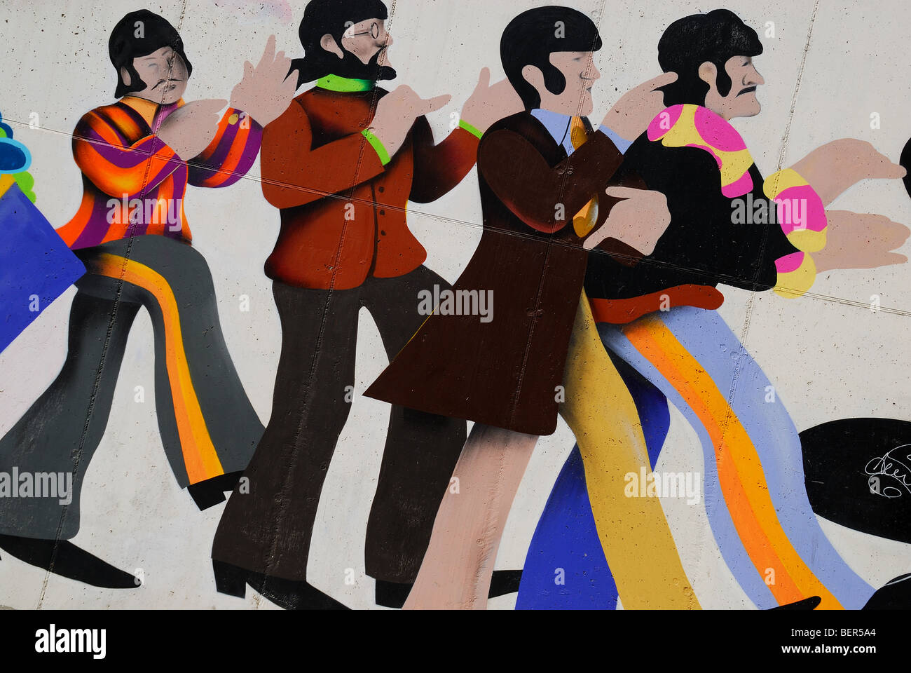 Padoue,Italie,une peinture murale représentant les Beatles dans le sous-marin jaune Banque D'Images