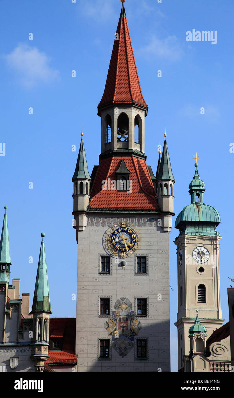 Germany, Bavaria, Munich, l'Ancien hôtel de ville, Église Saint Esprit Banque D'Images