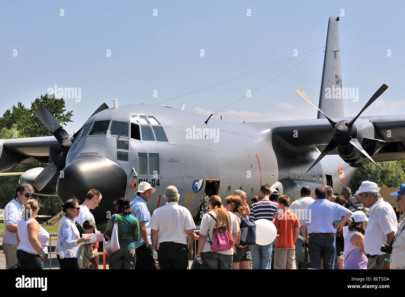 L'avion de transport militaire C-130 Hercules à l'Airshow de Coxyde, Belgique Banque D'Images