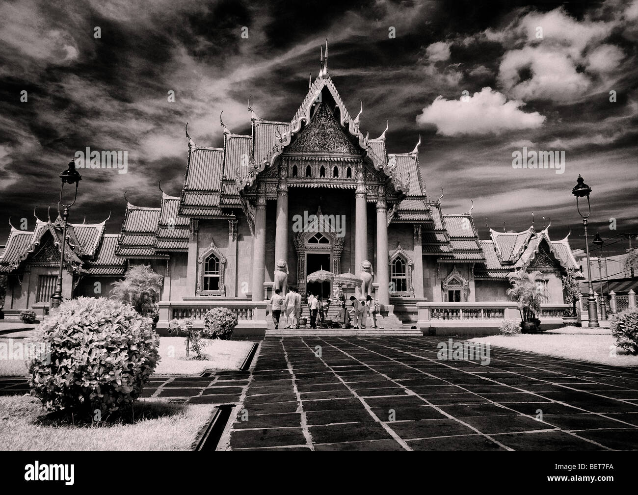 Temple de marbre de Bangkok, en infrarouge Banque D'Images