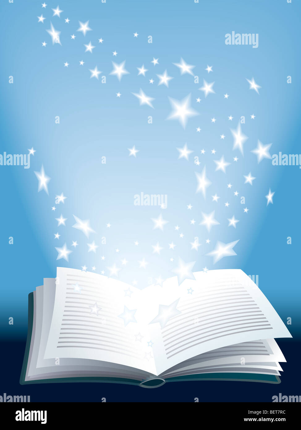 Ouvrez livre de magie avec des étoiles brillantes Banque D'Images