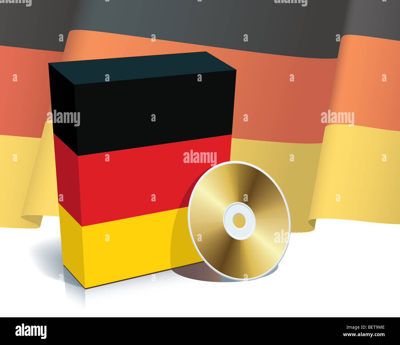 Boîte de logiciel allemand avec drapeau national et CD. Banque D'Images