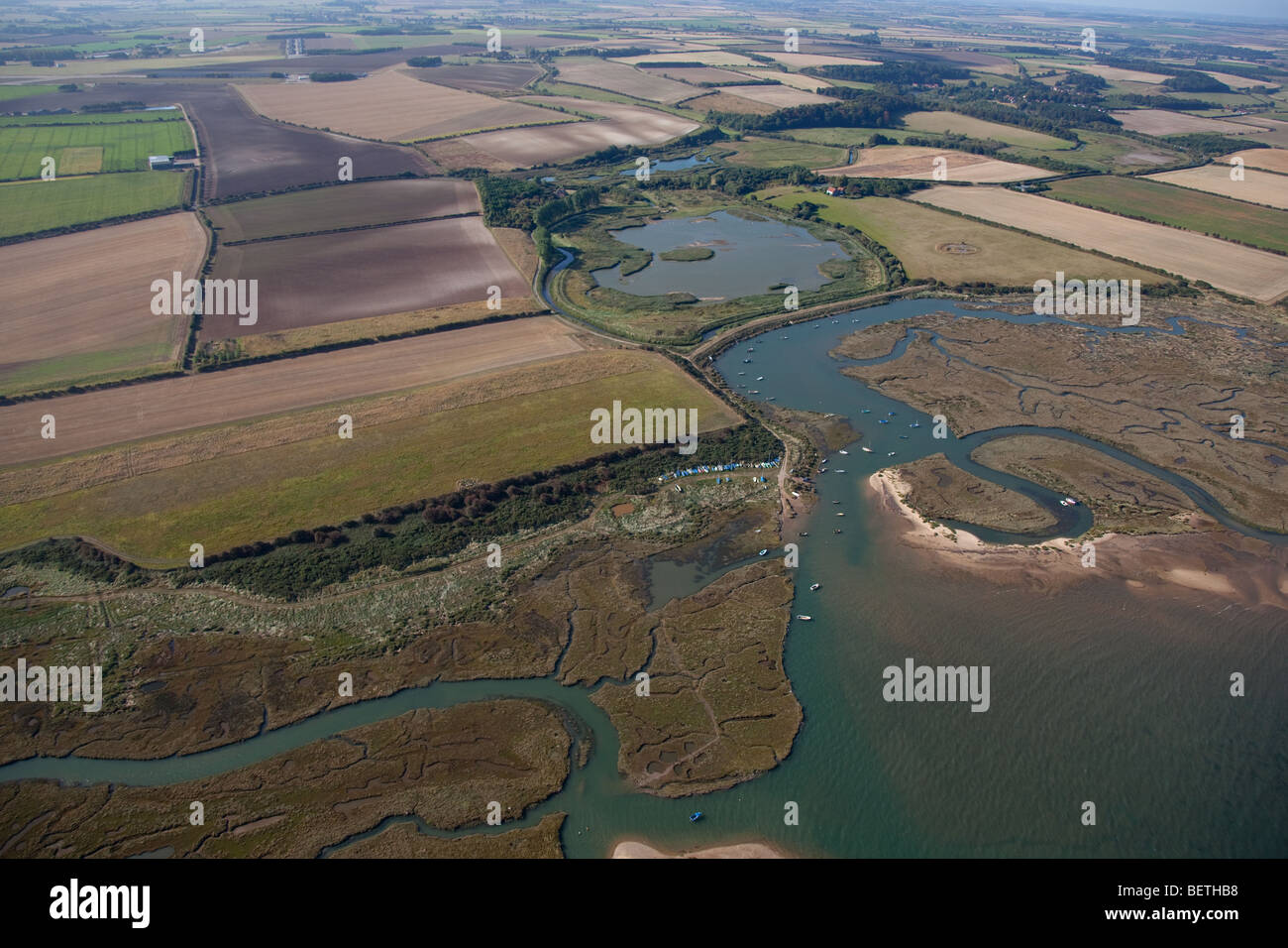 Stffkey Fen & Norfolk Estuaire Vue aérienne Banque D'Images