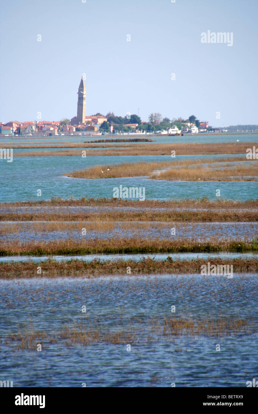Île de Burano vu l'île sous forme de Lazzaretto Nuovo dans la lagune de Venise Banque D'Images
