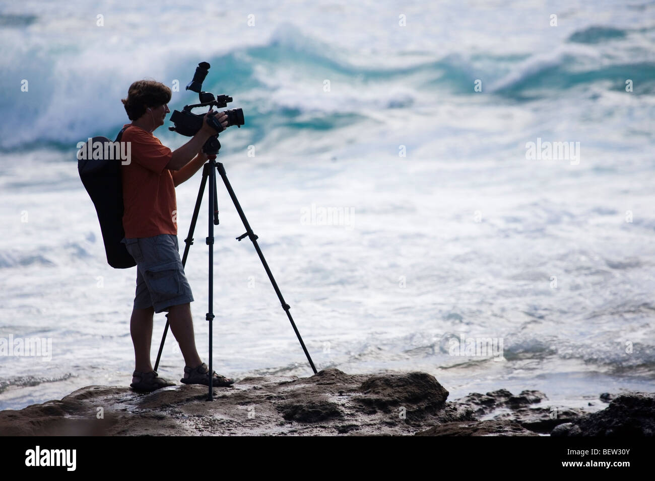 Vidéographe surf à la Movistar Ocean & Earth Pro WQS 09 tournoi de surf Banque D'Images
