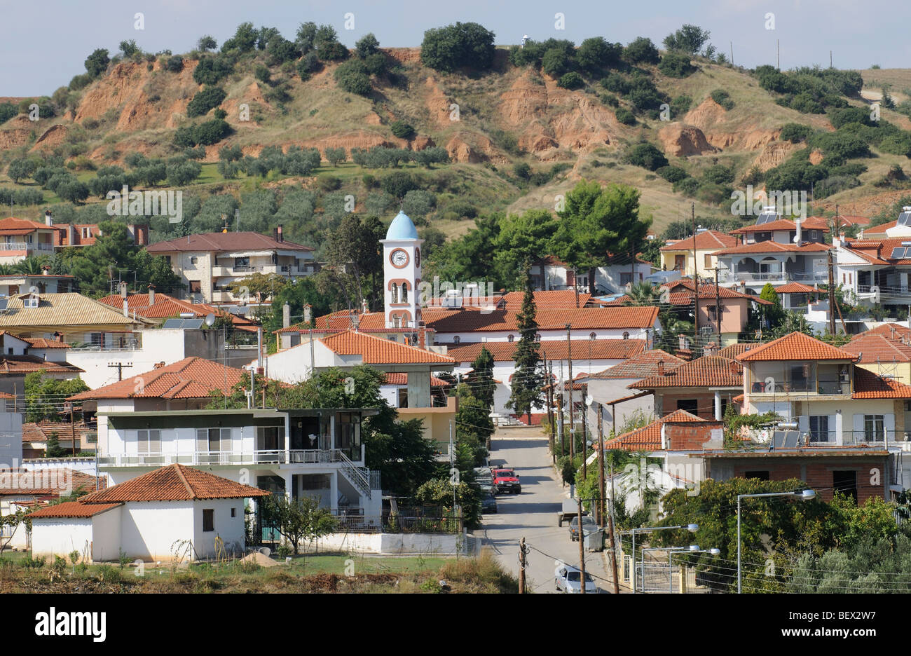 Simantra ville centrale en Chalcidique Grèce du nord Région située dans une zone de production d'olive Banque D'Images