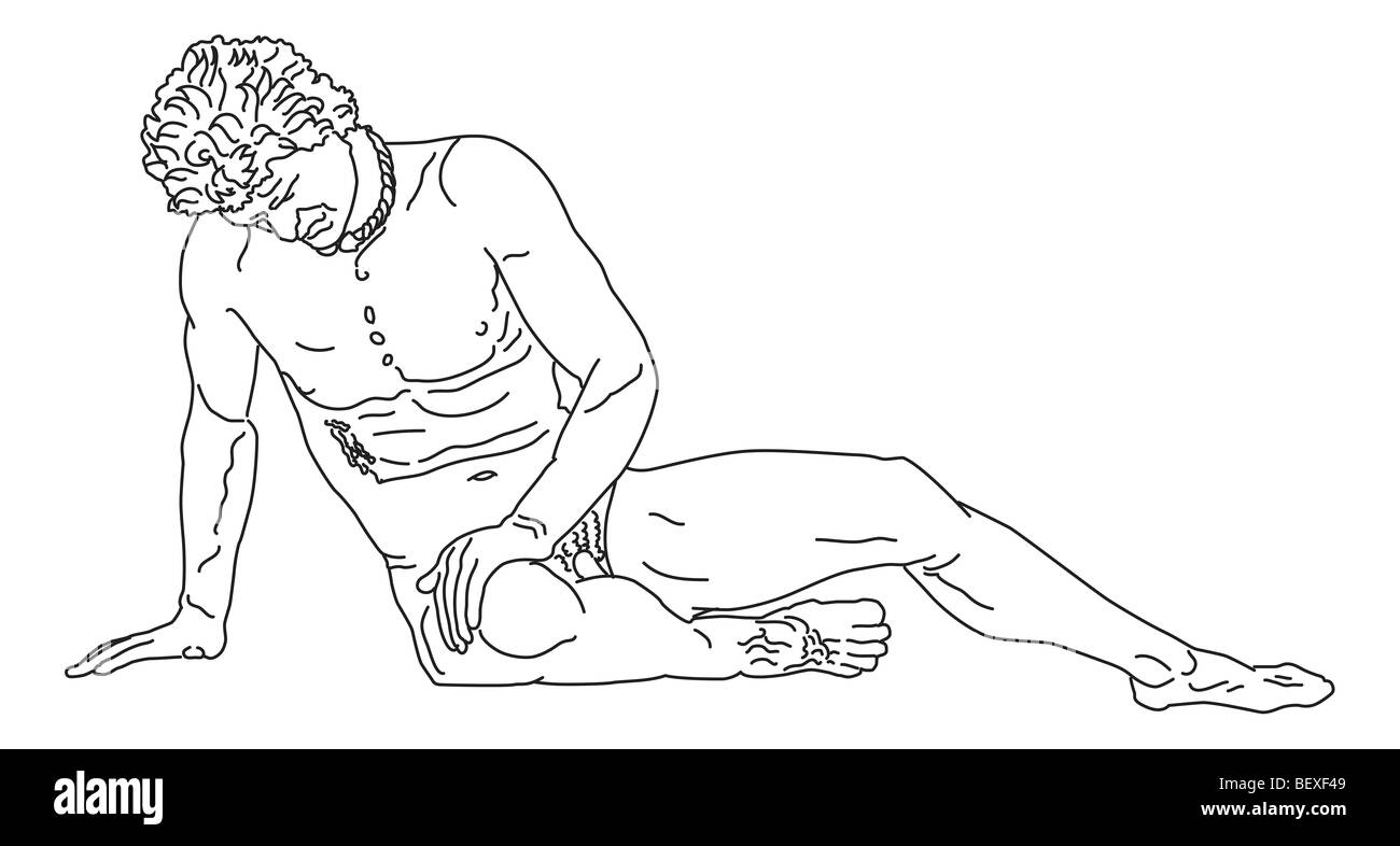 Dessin du Musée Capitolin mourir Gaul, moins la base romane inventé. Illustration par Erin Babnik. Banque D'Images