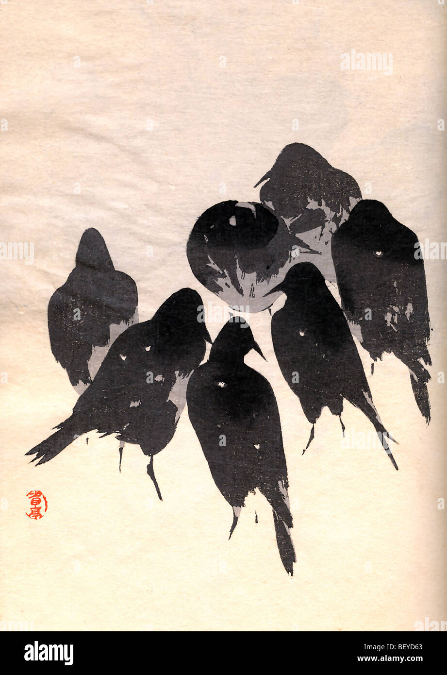 Les corbeaux - Japanese Wood Block Print Watanabe Seitei Banque D'Images