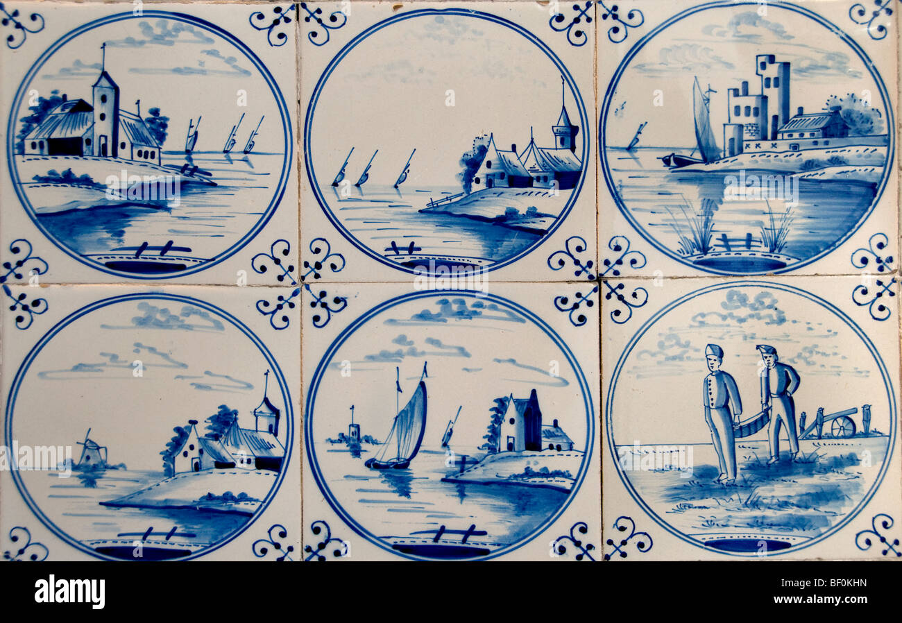 Carreaux carreaux de Delft bleu 17-18 siècle Musée Amsterdam Pays-Bas Banque D'Images