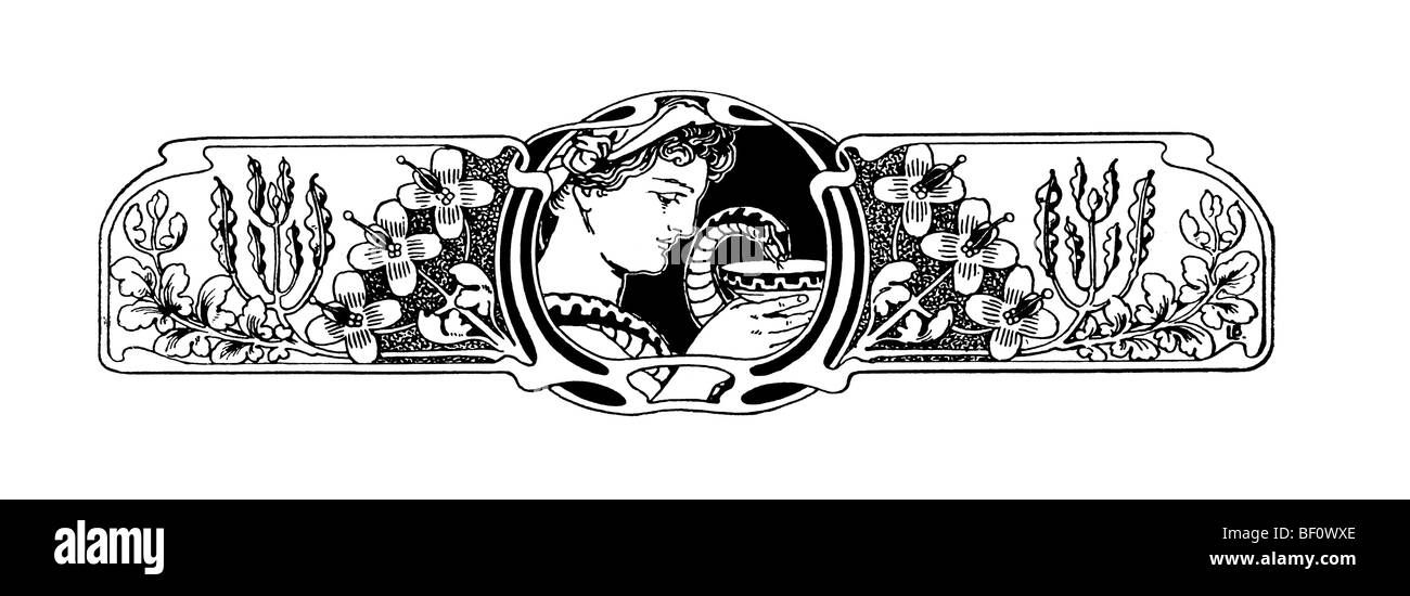 Vignette de l'Art Nouveau, l'illustration historique de : Anna Fischer Dueckelmann : La femme en tant que médecin de famille, Stuttgart, 1907, p. Banque D'Images
