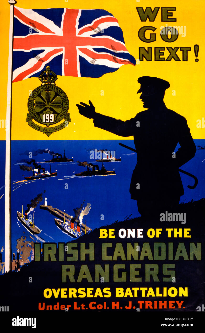Nous allons ensuite ! Irish Canadian Rangers - la Première Guerre mondiale, l'Affiche de recrutement pour l'Irish Canadian Rangers Banque D'Images