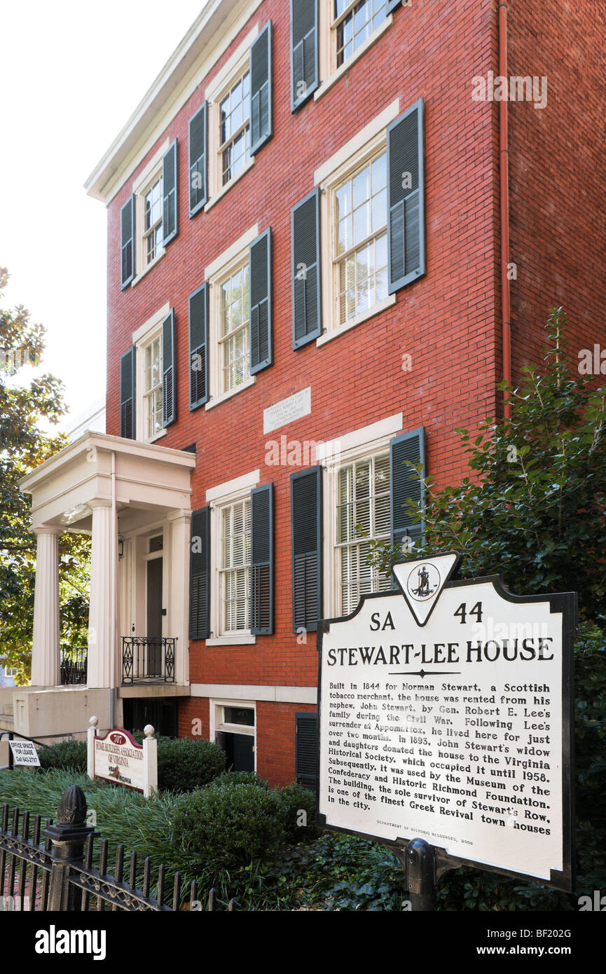 La maison Stewart-Lee où le général Robert E Lee's famille a vécu pendant la guerre civile, Franklin Street, Richmond, Virginia, USA Banque D'Images
