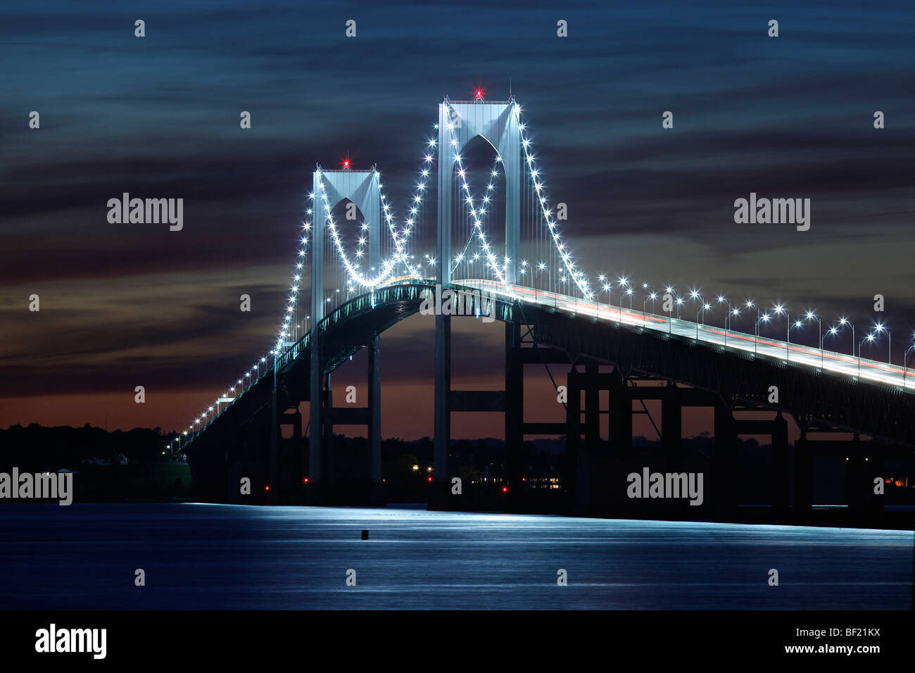 Claiborne Pell Bridge, la baie de Narragansett, Newport, Rhode Island Banque D'Images