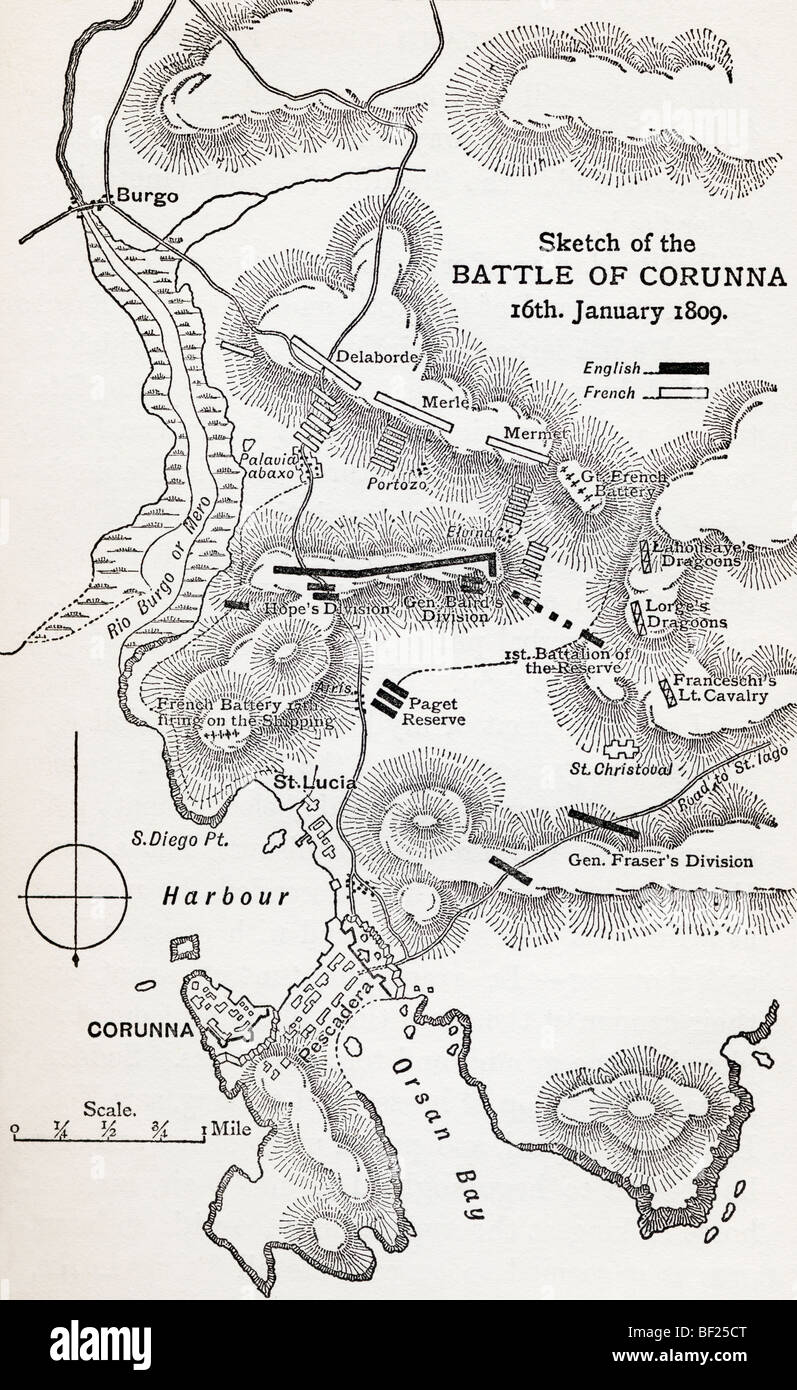 Carte montrant l'emplacement de la bataille de La Corogne, Galice