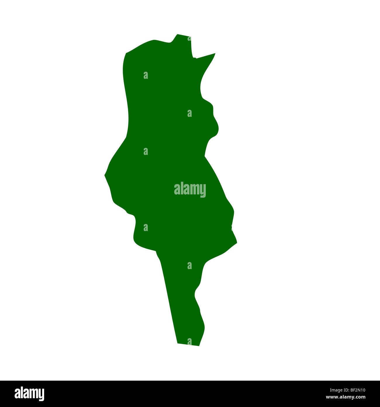 Carte de la Tunisie isolé sur fond blanc avec chemin de détourage. Banque D'Images