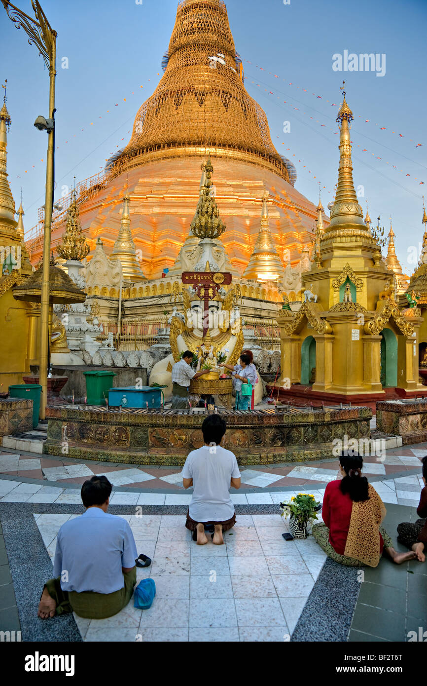 Les gens priaient à Paya Shwedagon, Yangoon, Myanmar. Banque D'Images