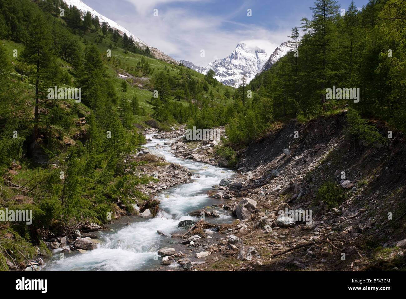 Jusqu'à la vallée du Guil vers Monte Viso (en Italie ) du Parc Naturel Régional du Queyras, Alpes, France. Banque D'Images
