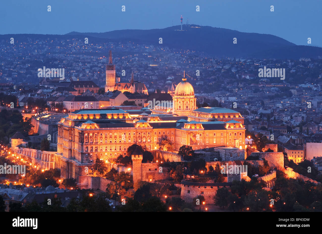 Château de Buda par nuit - Budapest, Hongrie Banque D'Images