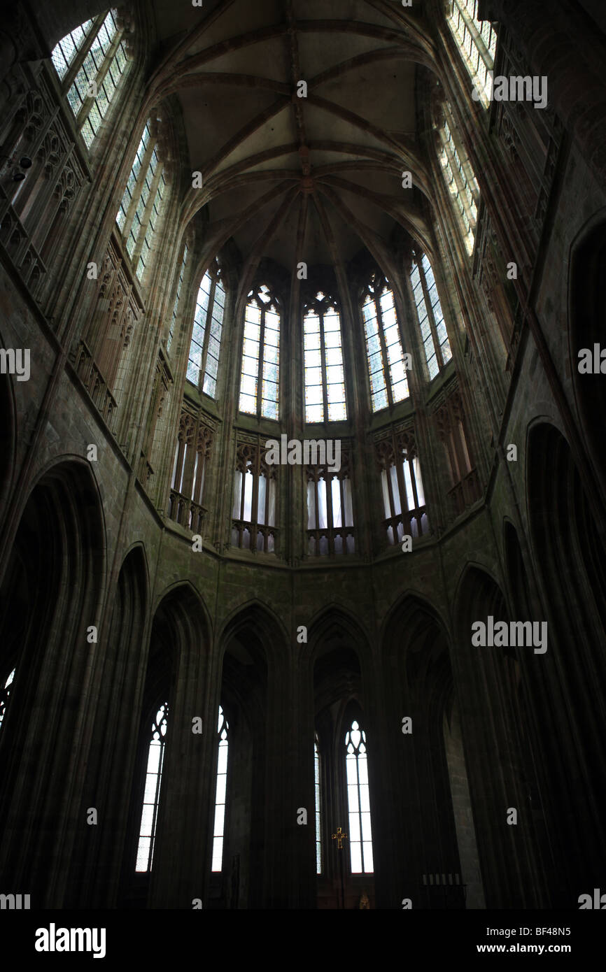 Vue intérieure de l'abbaye dans le Mont Saint Michel - Normandie - France Banque D'Images