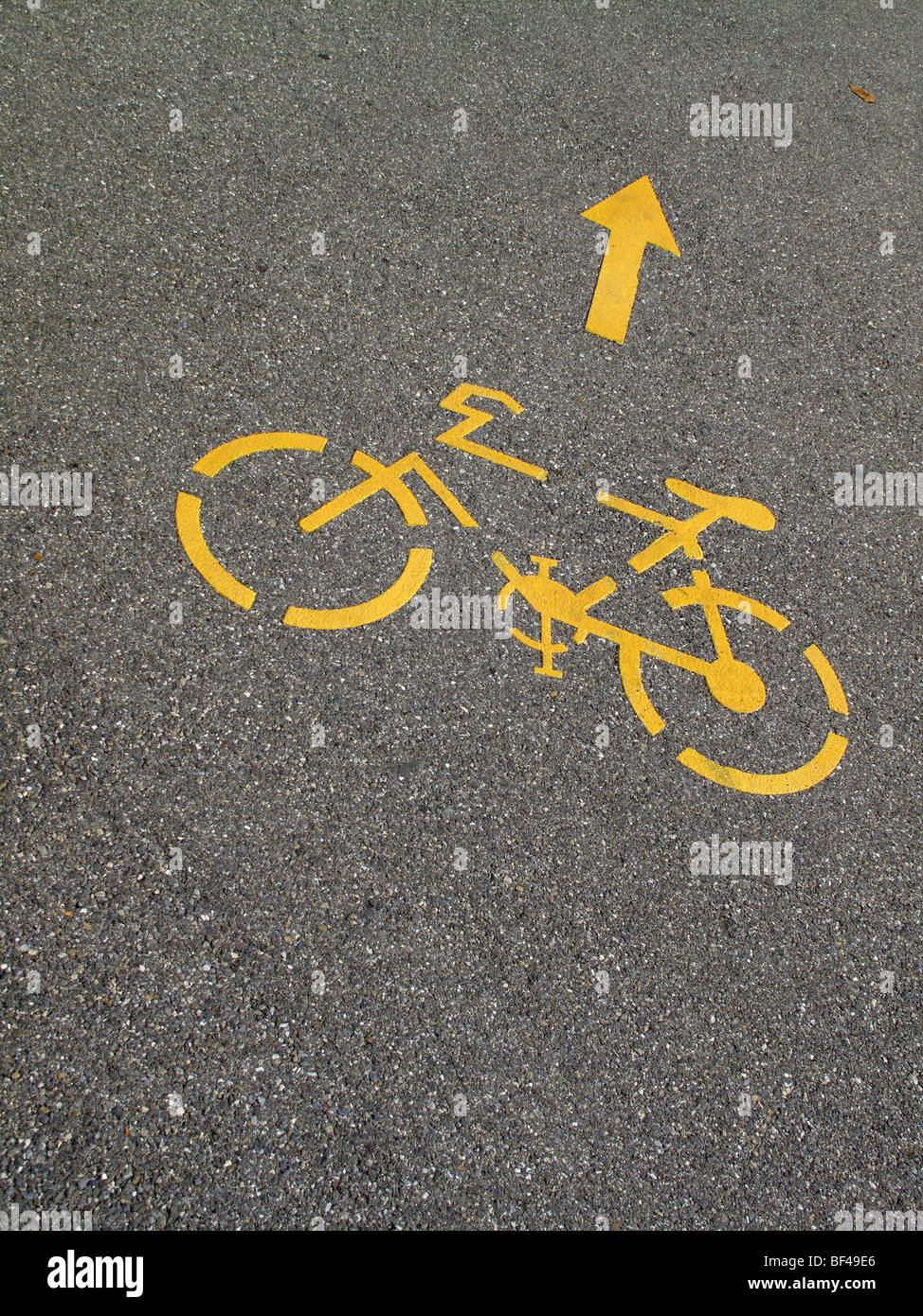 Symbole pour une piste cyclable peints sur la chaussée à Zurich en Suisse Banque D'Images