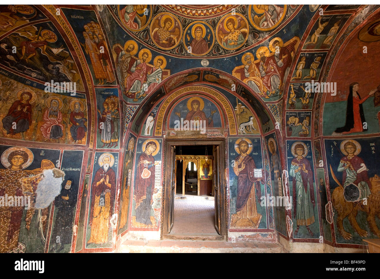 L'art byzantin dans l'église de Panagia Asinou Forviotissa dans les montagnes Troodos, Chypre, Grèce, Europe Banque D'Images