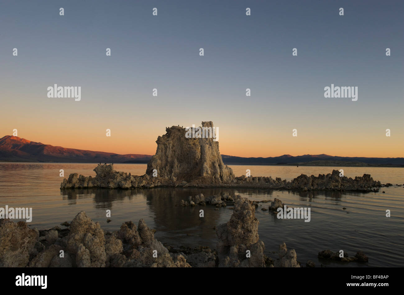 Lever du soleil au sud du lac Mono, tuf, Lee Vining, California, USA Banque D'Images