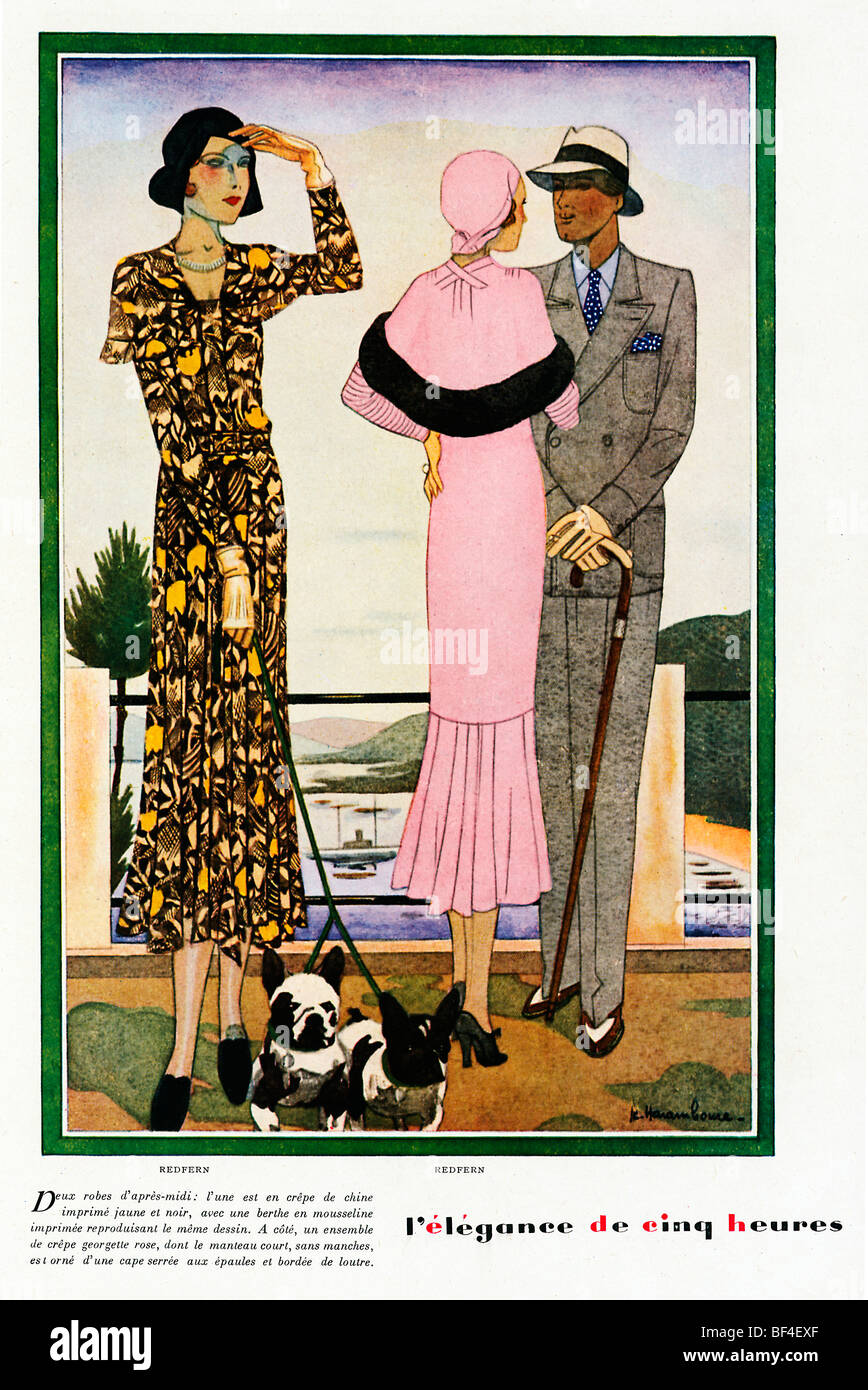 L'élégance de cinq heures, 1930 magazine de mode illustration, blouses pour l'après-midi, promenade par Redfern Banque D'Images