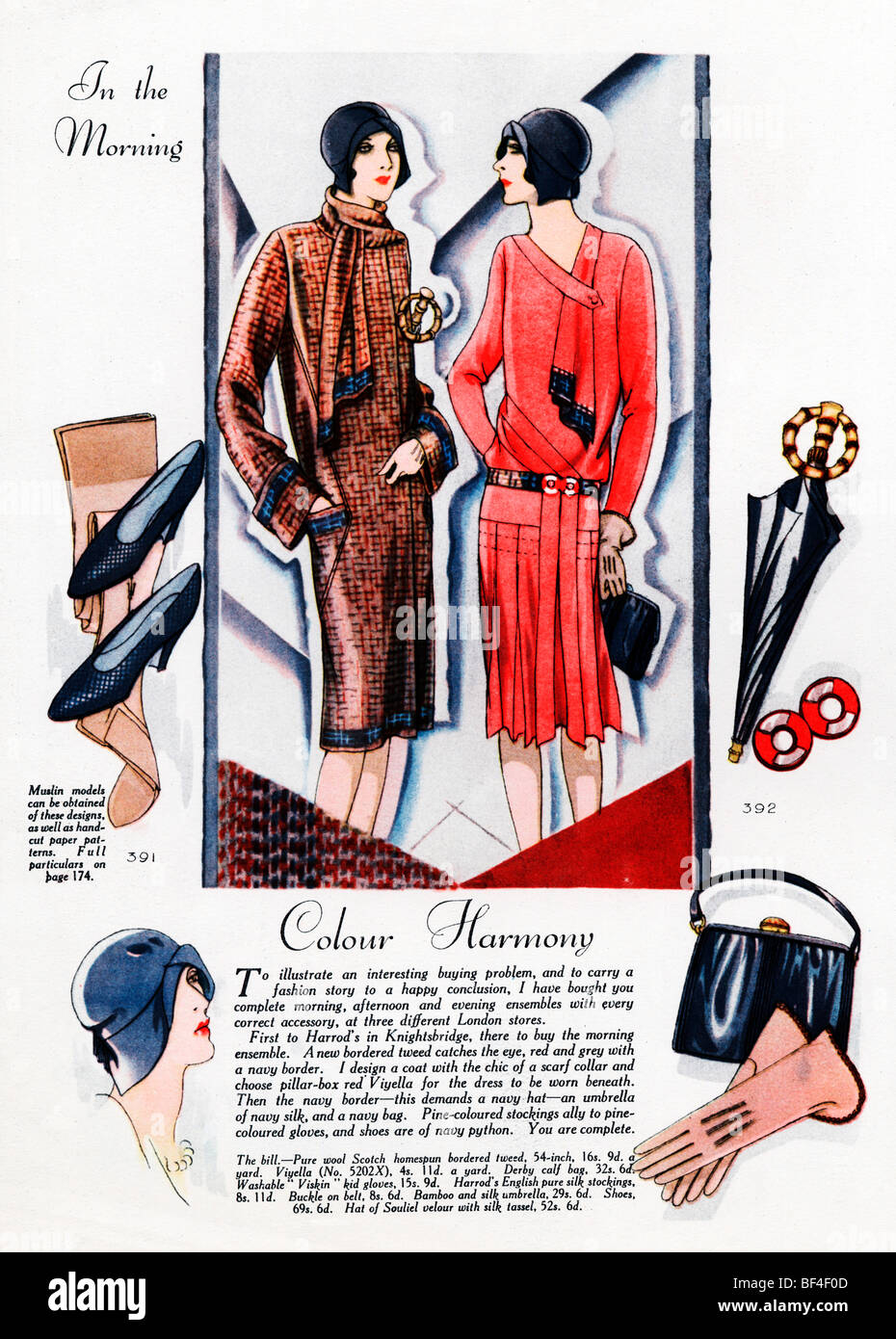 Matin accessoires, 1926 Le magazine de mode anglais avec des motifs de vêtements élégants de Harrods à Knightsbridge Banque D'Images