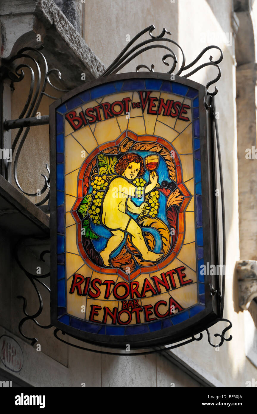 Signe au-dessus de la porte d'entrée, Bistrot de Venise, Restaurant, Bar, Enoteca, Venise, Vénétie, Italie, Europe Banque D'Images
