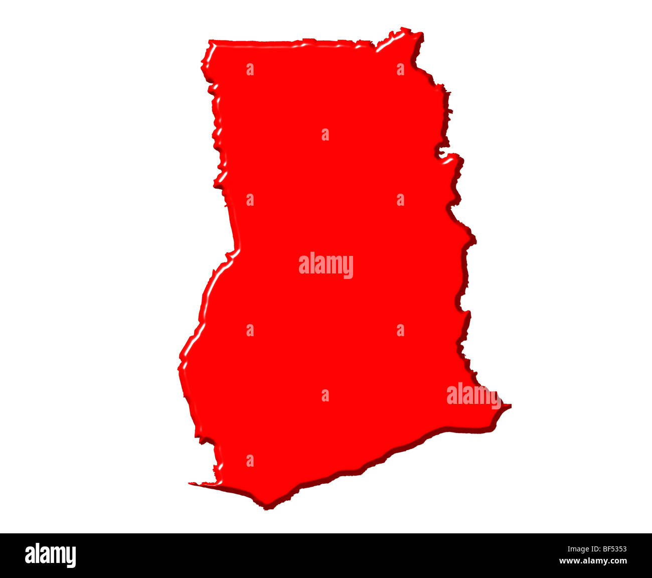 Le Ghana 3d de la carte avec des couleurs nationales Banque D'Images