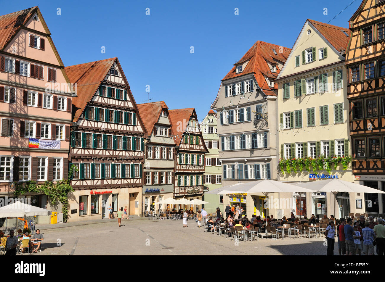 Maisons sur la place du marché, Tuebingen, Bade-Wurtemberg, Allemagne, Europe Banque D'Images