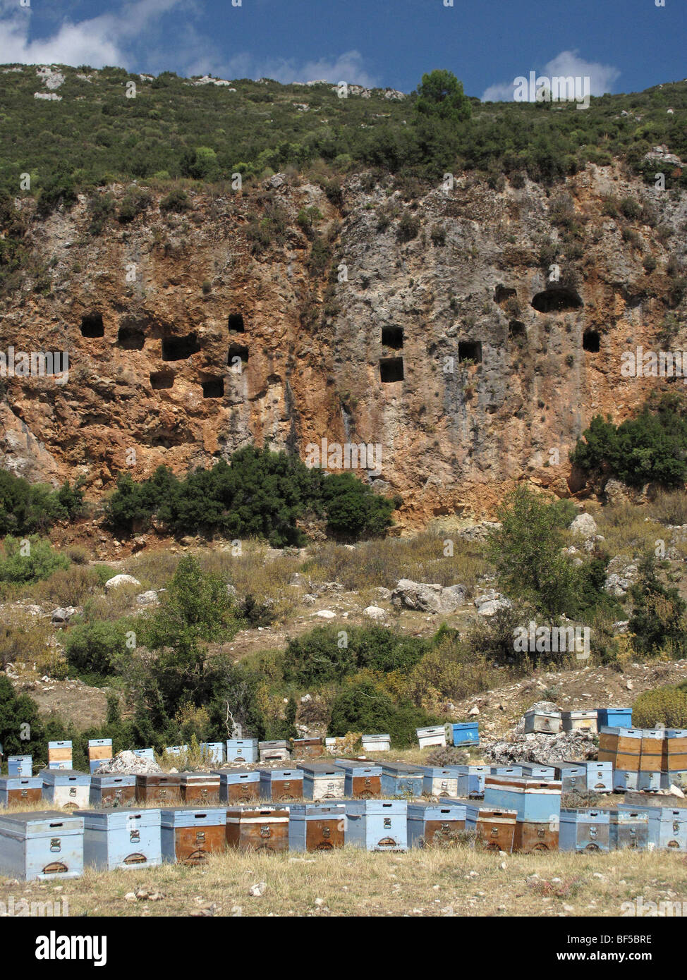 Tombeaux Lyciens et ruches, près de Kalkan, Antalya, Turquie Banque D'Images