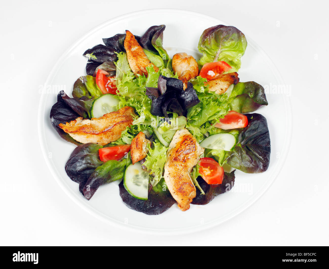 Salade verte avec les lanières de poulet Banque D'Images