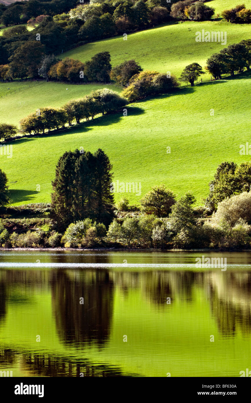 Reflet parfait au réservoir de Talybont, Brecon Beacons au Pays de Galles prises sur belle journée ensoleillée Banque D'Images