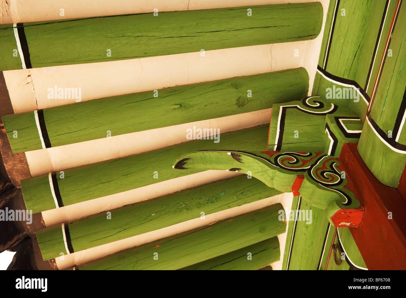 Détail de pavillon du Roi (Eosuksil) Capacités en sanctuaire royal de Jongmyo, à Séoul Banque D'Images