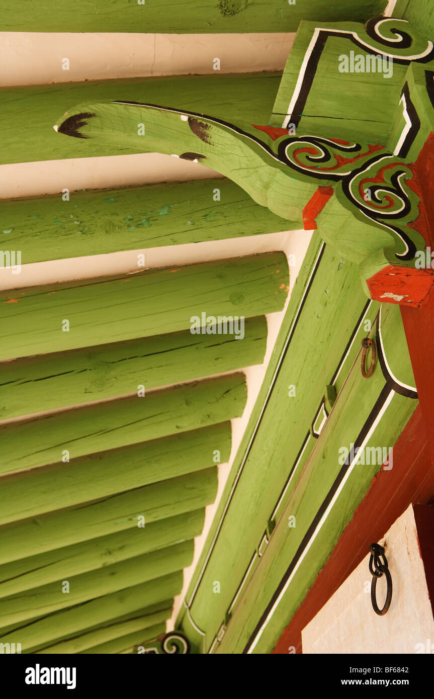 Détail de pavillon du Roi (Eosuksil) Capacités en sanctuaire royal de Jongmyo, à Séoul, Corée du Sud. Banque D'Images