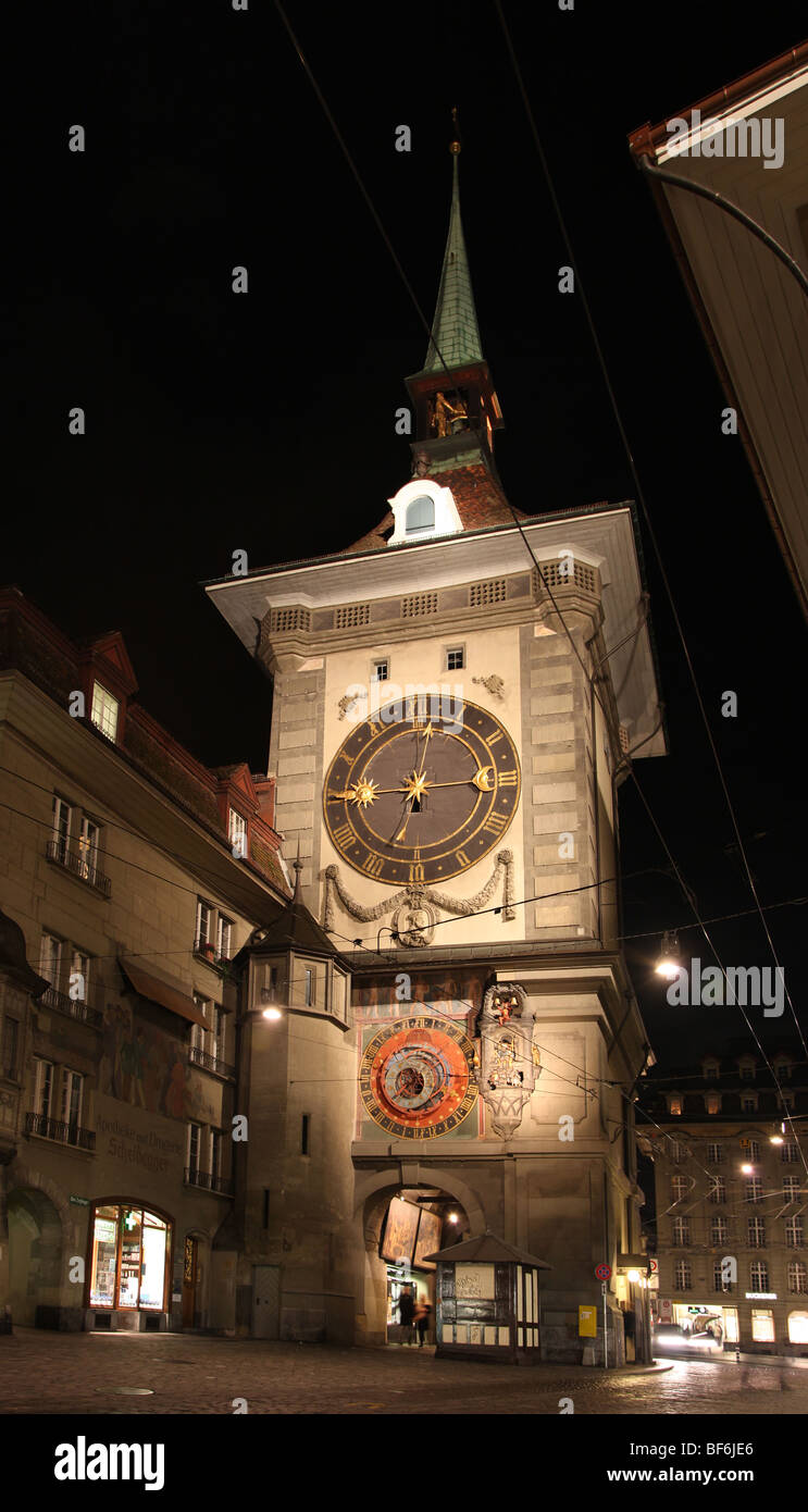 Tour de l'horloge à Berne face est par nuit, Suisse Banque D'Images